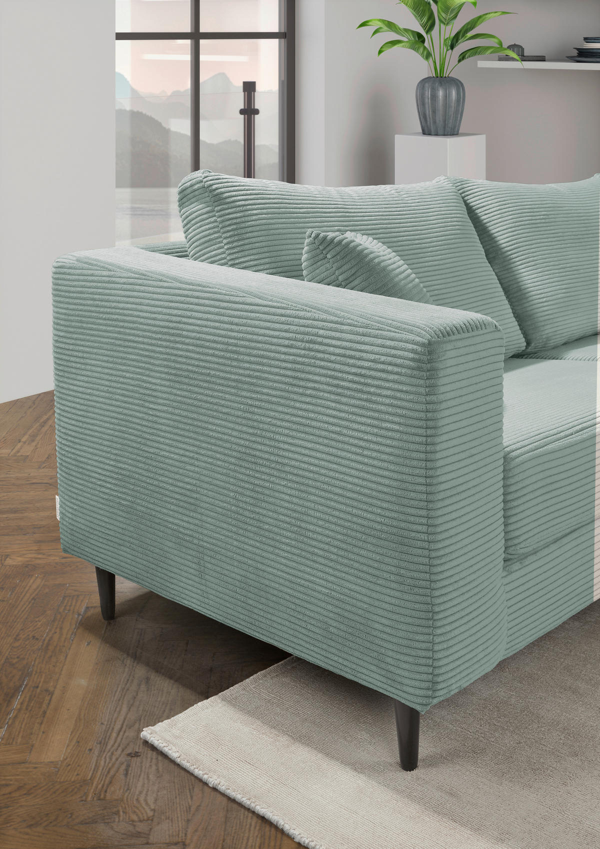 ECKSOFA in Cord Olivgrün  - Schwarz/Olivgrün, Konventionell, Holz/Textil (212/155cm) - Carryhome