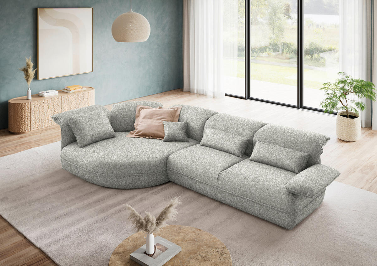 ECKSOFA Chenille Ecru  - Ecru/Schwarz, Design, Kunststoff/Textil (154/343cm) - Koinor