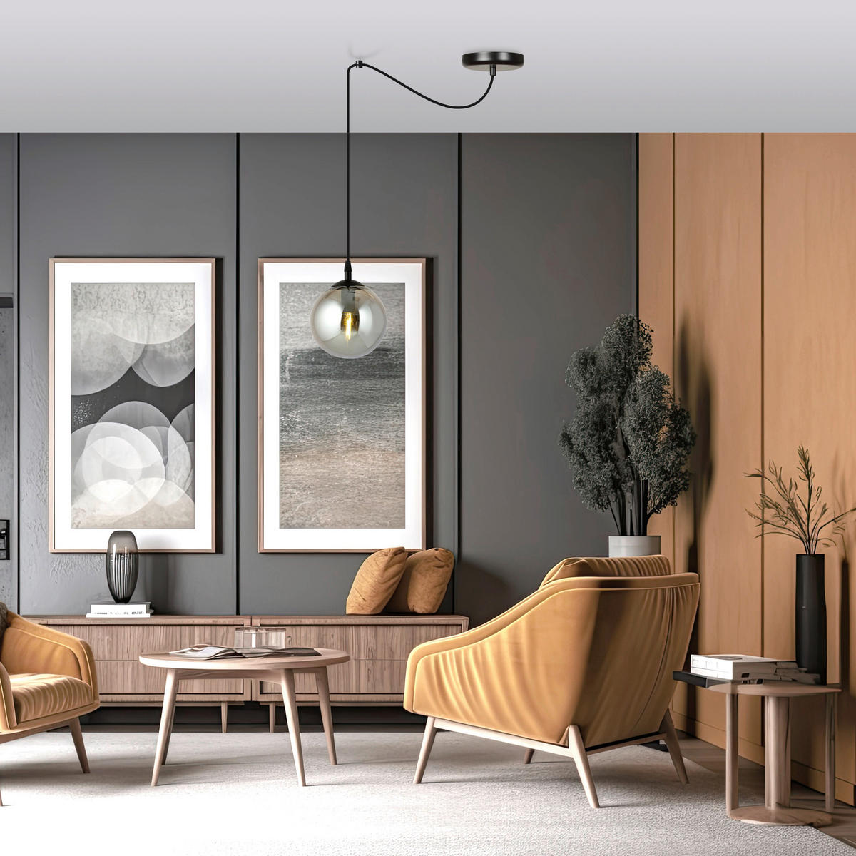 HÄNGELEUCHTE  200/14/200 cm    - Schwarz, KONVENTIONELL, Glas/Metall (200/14/200cm)