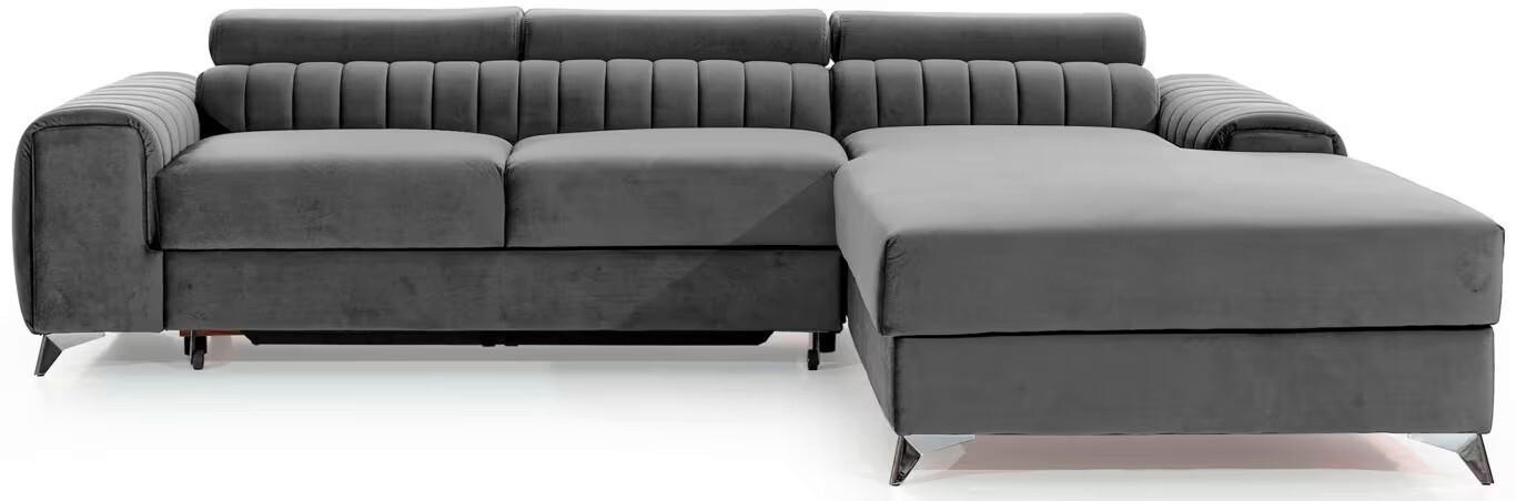 ECKSOFA in Samt Grau  278/205 cm  - Silberfarben/Grau, Design, Textil/Metall (278/205cm) - MID.YOU