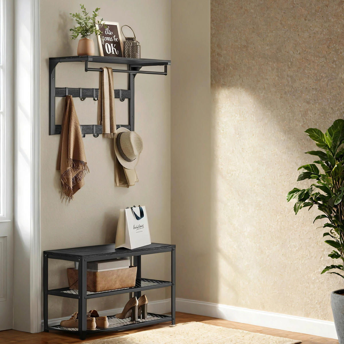 WANDGARDEROBE  in Grau, Schwarz  - Schwarz/Grau, MODERN, Holzwerkstoff (65/42/30cm) - MID.YOU