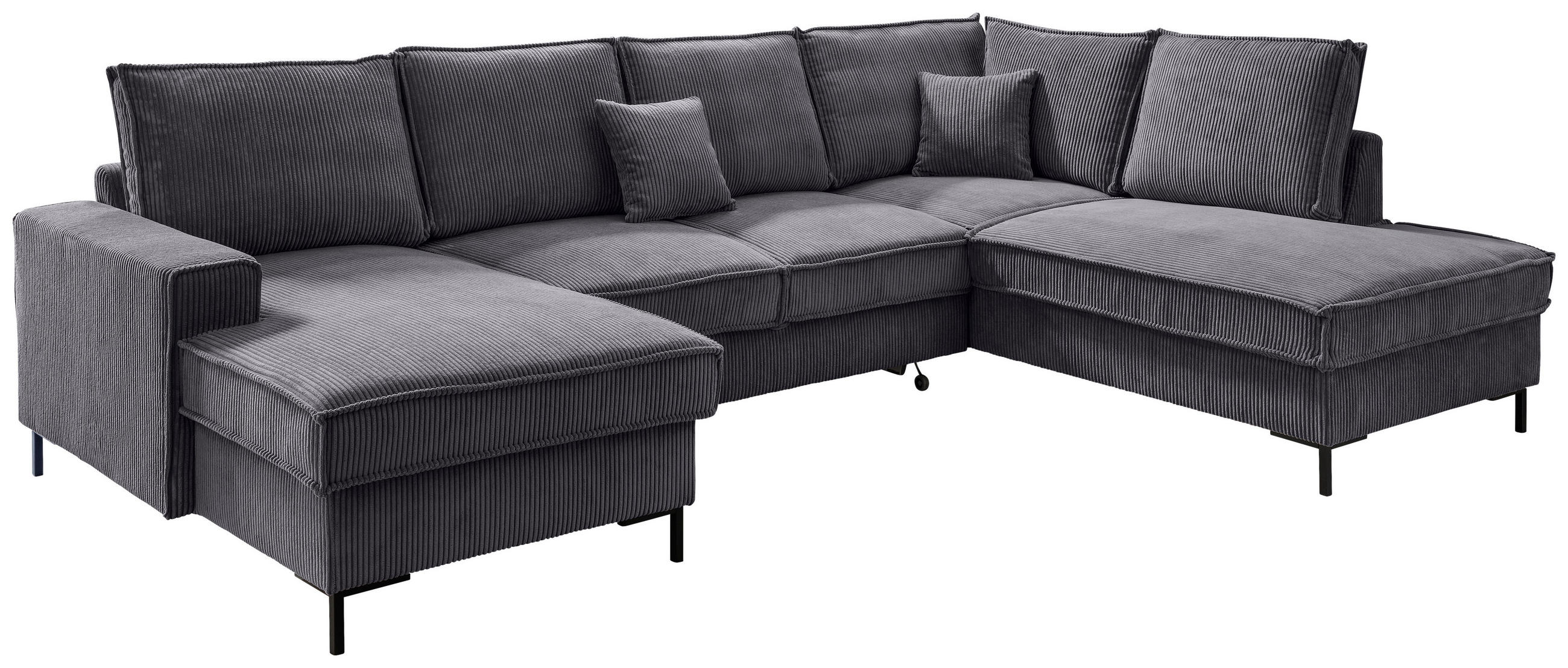 WOHNLANDSCHAFT in Cord Grau  - Schwarz/Grau, Modern, Textil/Metall (150/309/198cm) - MID.YOU