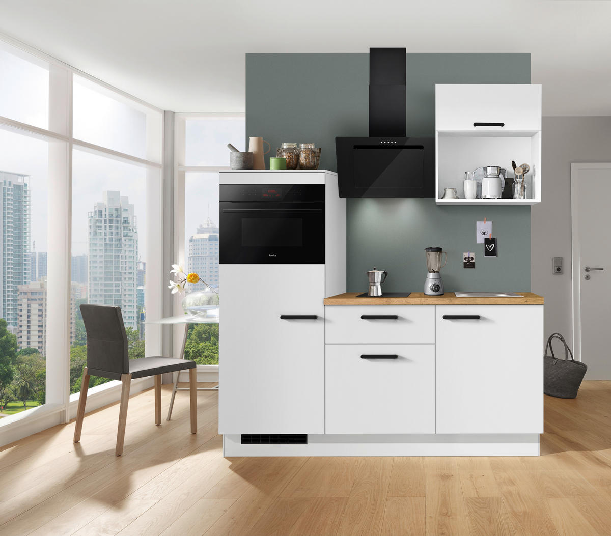 KÜCHENBLOCK 180 cm   in Weiß, Eichefarben  - Eichefarben/Schwarz, Basics, Holzwerkstoff/Metall (180cm) - Impuls