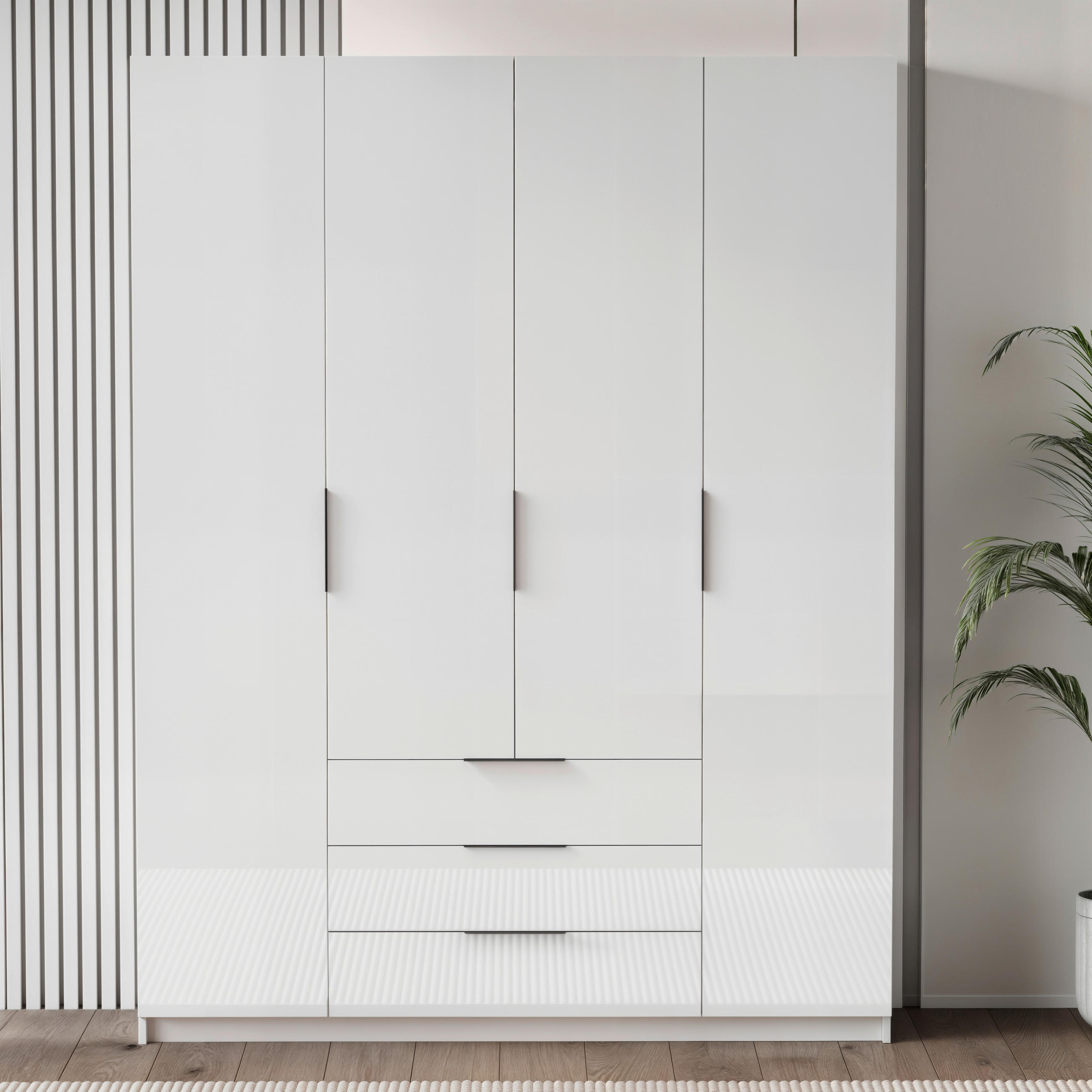 KLEIDERSCHRANK 168/220/60 cm 4-türig Weiß, Weiß Hochglanz  - Chromfarben/Weiß Hochglanz, KONVENTIONELL, Glas/Holzwerkstoff (168/220/60cm) - Boxxx
