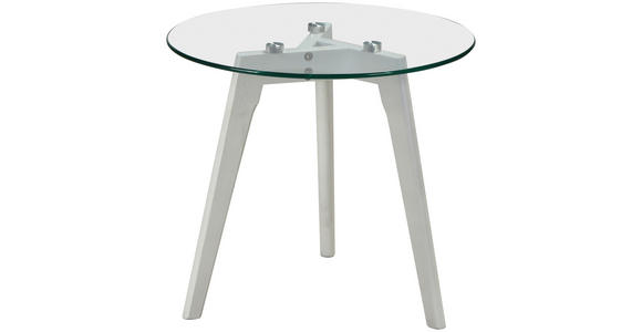 BEISTELLTISCHSET Eiche massiv rund Klar, Weiß  - Klar/Weiß, Design, Glas/Holz (50/40/50/40/45/40cm) - Carryhome