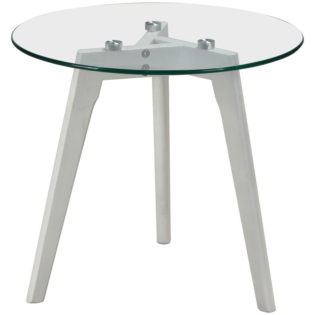 Thumbnail - Carryhome Beistelltischset, Klar, Weiß, Holz, Glas, 2-teilig, Eiche, massiv, rund, Stativgestell, 40x50x50 cm, Wohnzimme...