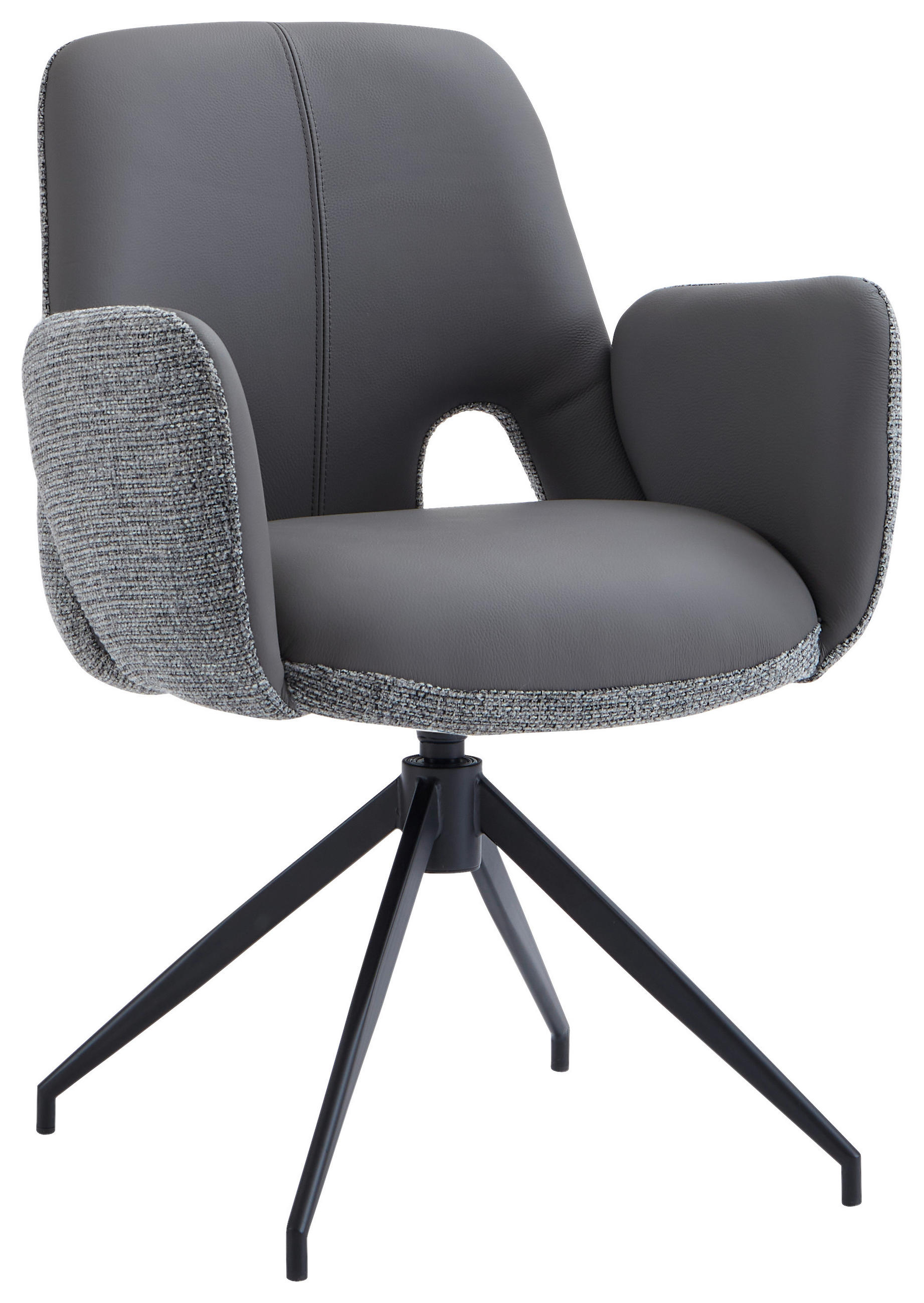 ARMLEHNSTUHL  Sitzfläche 360° drehbar, automatische Rückholfunktion Leinenoptik Echtleder  - Anthrazit/Schwarz, Design, Leder/Textil (60/85/62cm) - Dieter Knoll