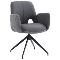 ARMLEHNSTUHL  Sitzfläche 360° drehbar, automatische Rückholfunktion Leinenoptik Echtleder  - Anthrazit/Schwarz, Design, Leder/Textil (60/85/62cm) - Dieter Knoll