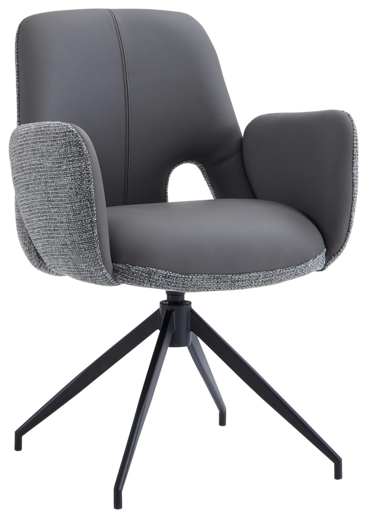 ARMLEHNSTUHL  Sitzfläche 360° drehbar, automatische Rückholfunktion Leinenoptik Echtleder  - Anthrazit/Schwarz, Design, Leder/Textil (60/85/62cm) - Dieter Knoll