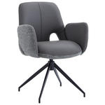 ARMLEHNSTUHL  Sitzfläche 360° drehbar, automatische Rückholfunktion Leinenoptik Echtleder  - Anthrazit/Schwarz, Design, Leder/Textil (60/85/62cm) - Dieter Knoll