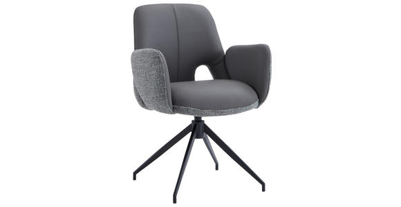 ARMLEHNSTUHL  Sitzfläche 360° drehbar, automatische Rückholfunktion Leinenoptik Echtleder  - Anthrazit/Schwarz, Design, Leder/Textil (60/85/62cm) - Dieter Knoll