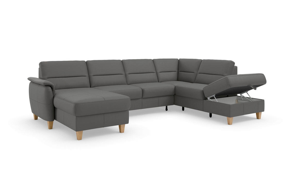 SEDACIA SÚPRAVA, koža, mokka - farba duba/mokka, Basics, koža/drevo (163/308/212cm) - Sit & More