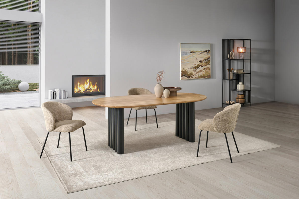 ESSTISCH 200/76/100 cm Echtholz  Holz, Metall gastro- und objekttauglich bootsförmig Schwarz, Akaziefarben  - Schwarz/Akaziefarben, MODERN, Holz/Metall (200/76/100cm) - MID.YOU