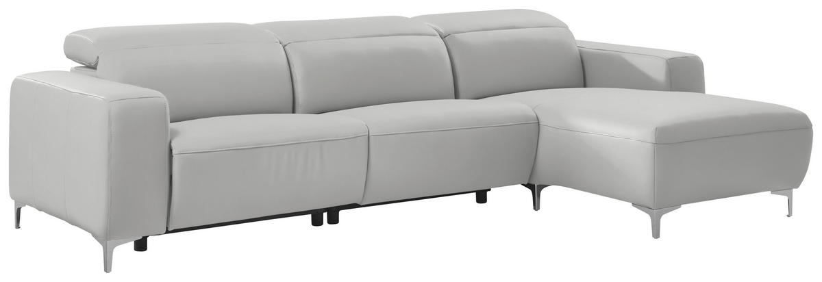 ECKSOFA in Echtleder Hellgrau  - Chromfarben/Hellgrau, Design, Leder/Metall (292/177cm) - Pure Home Lifestyle