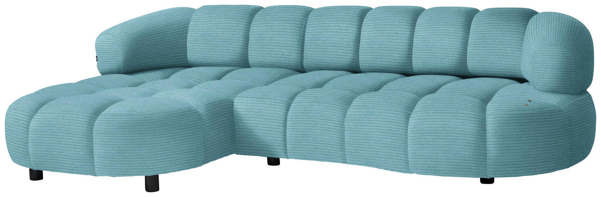 ECKSOFA in Cord, Velours Hellblau  - Schwarz/Hellblau, Design, Holz/Textil (183/284cm) - Welnova