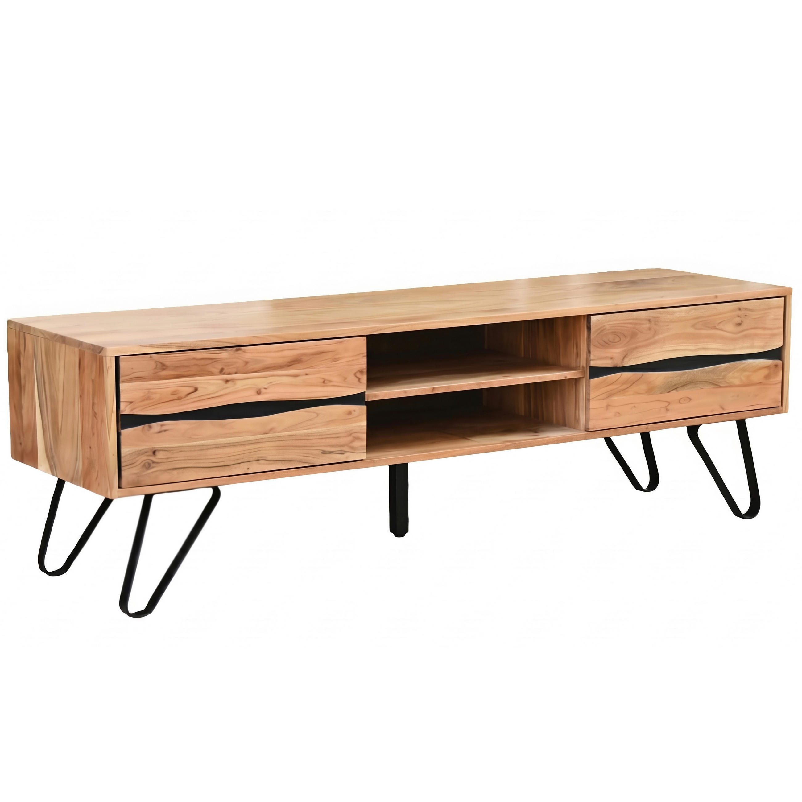 LOWBOARD  160/50/44,5 cm  stehend, handgemacht  - Schwarz/Akaziefarben, Design, Holz/Metall (160/50/44,5cm) - Livetastic