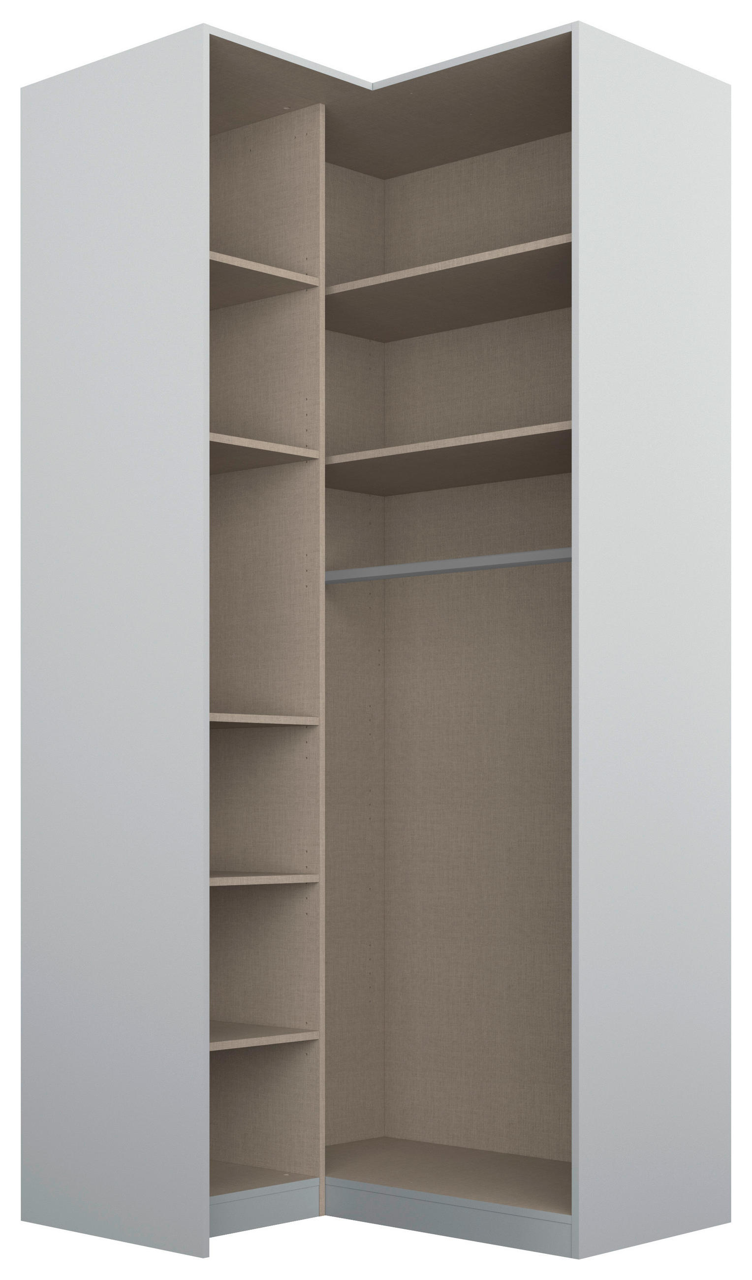 ECKKLEIDERSCHRANK 100/229/102 cm  - Hellgrau/Alufarben, Modern, Holzwerkstoff (100/229/102cm) - Rauch Möbel