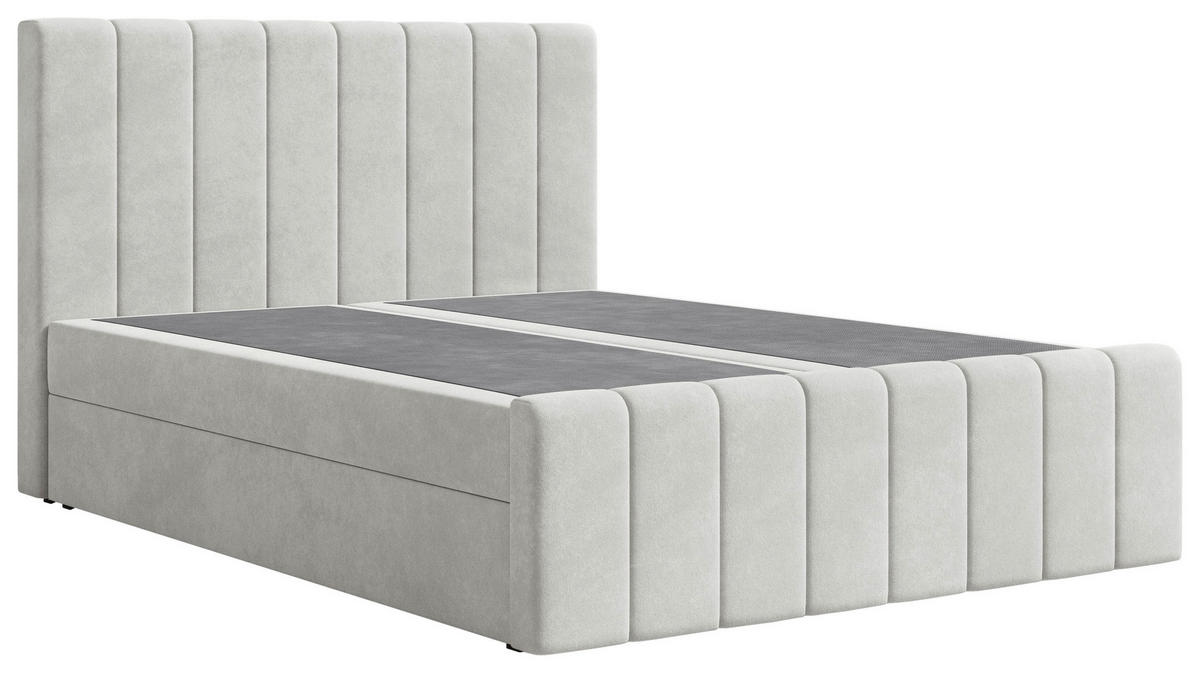 BOXBETT 140/200 cm,  in Silberfarben, Bettkasten, Topper, H2 + H3 = mittel + fest  - Silberfarben/Schwarz, MODERN, Holz/Kunststoff (140/200cm) - MID.YOU