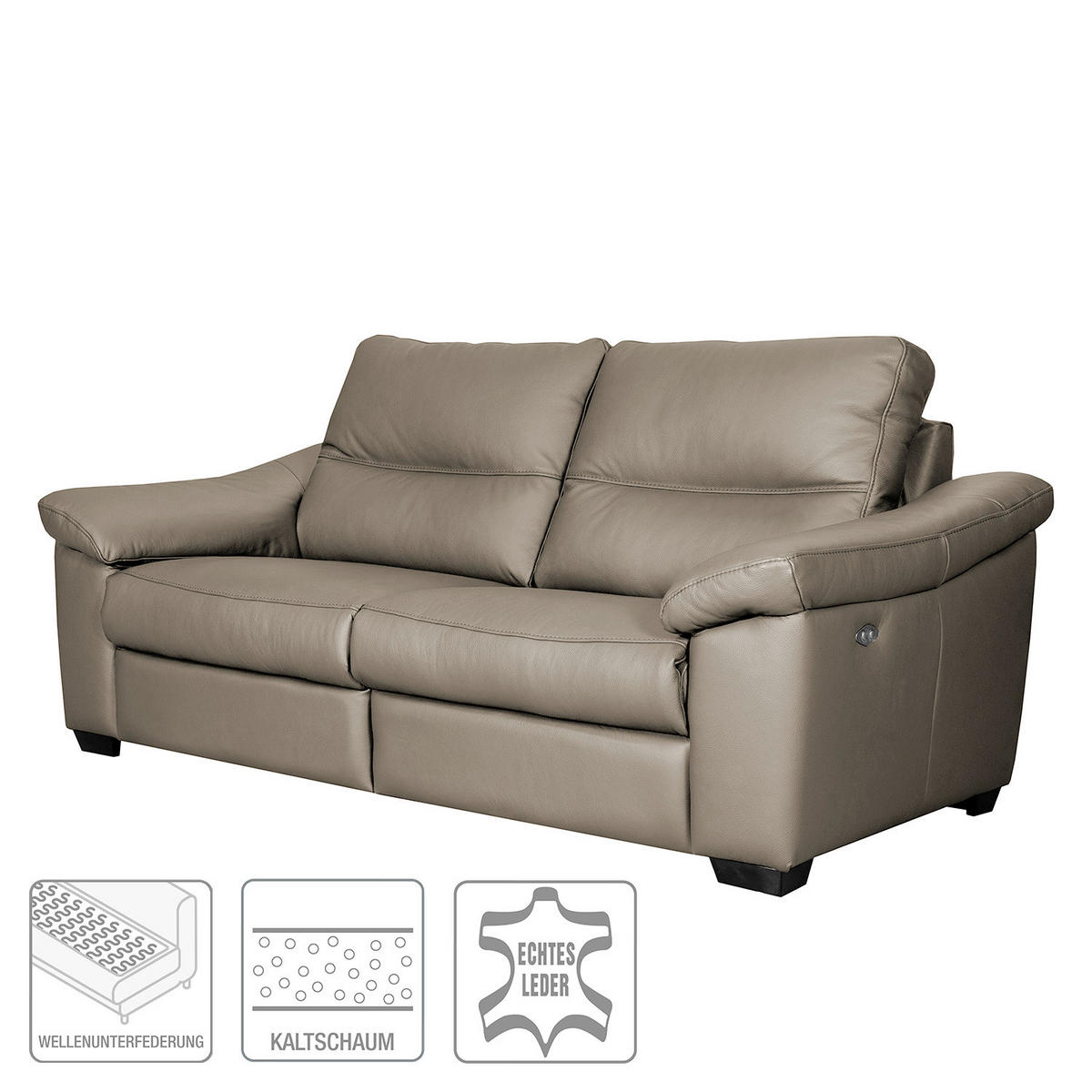 2-SITZER-SOFA Grau Echtleder  - Schwarz/Grau, Design, Leder/Holz (174/97/97cm) - Livetastic