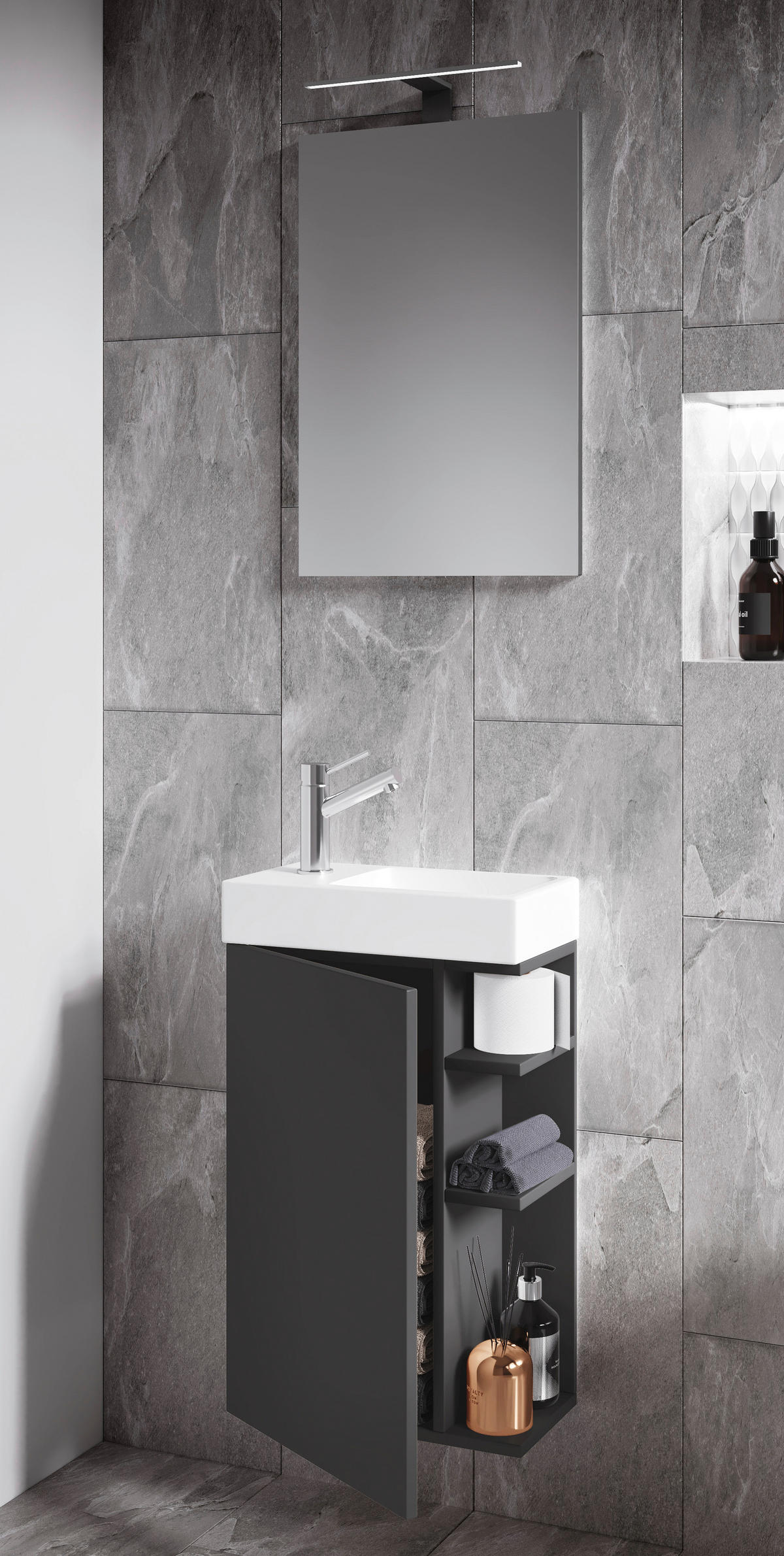 GÄSTEBAD - Weiss/Anthrazit, Modern, Glas/Keramik (40cm) - MID.YOU