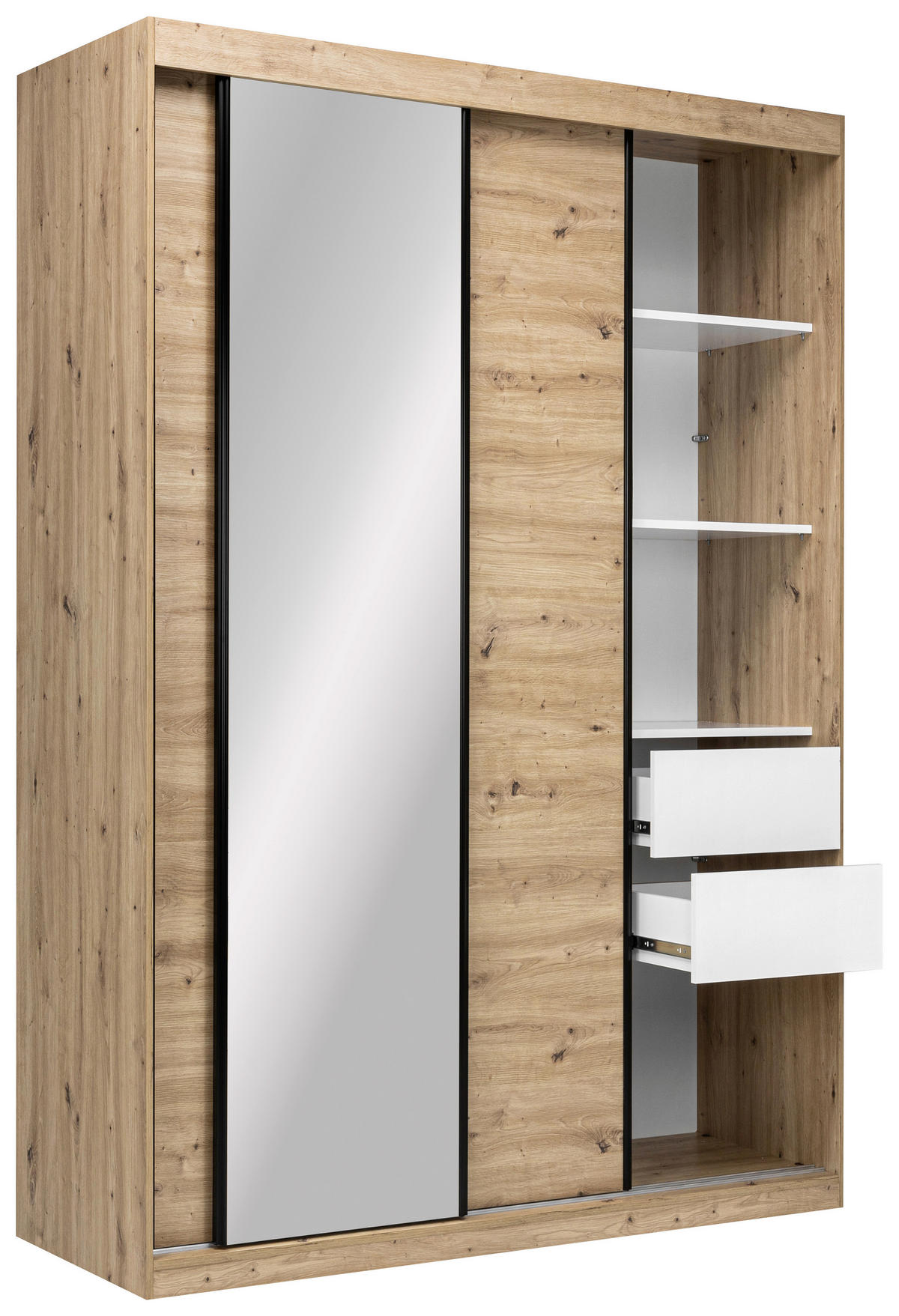 SCHIEBETÜRENSCHRANK 150/215/59,5 cm 3-türig  - Schwarz/Eiche Artisan, MODERN, Holzwerkstoff/Metall (150/215/59,5cm) - MID.YOU