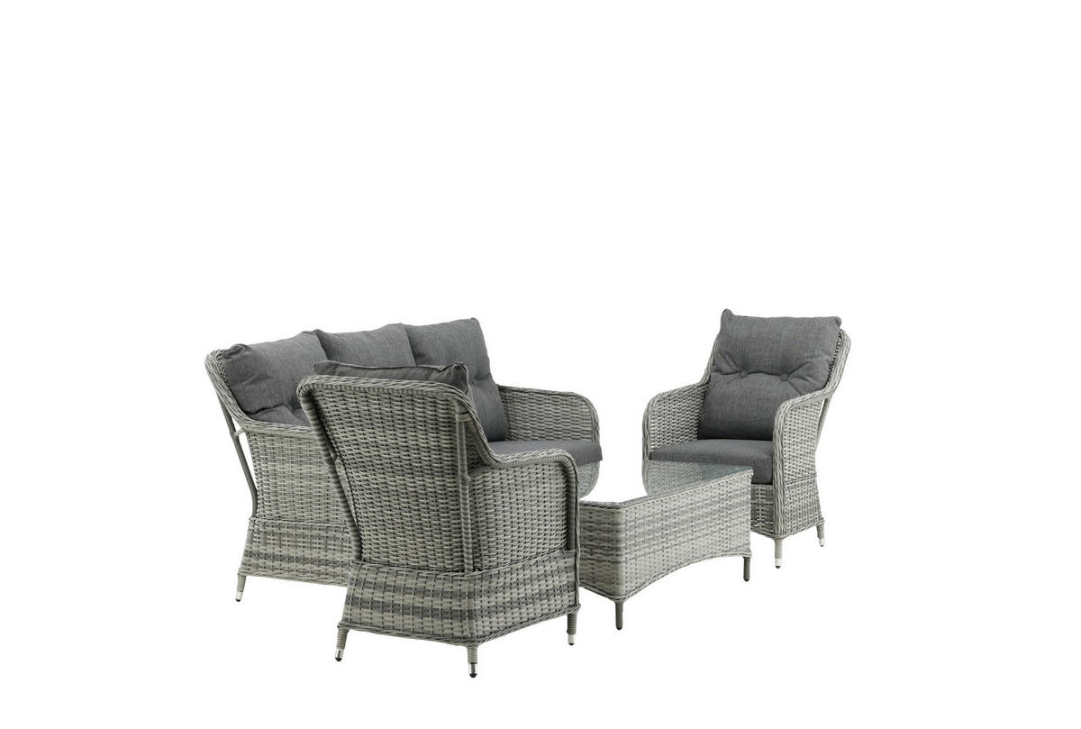 LOUNGEGARNITUR   Rattan  - Grau, KONVENTIONELL, Holz - Gardenson