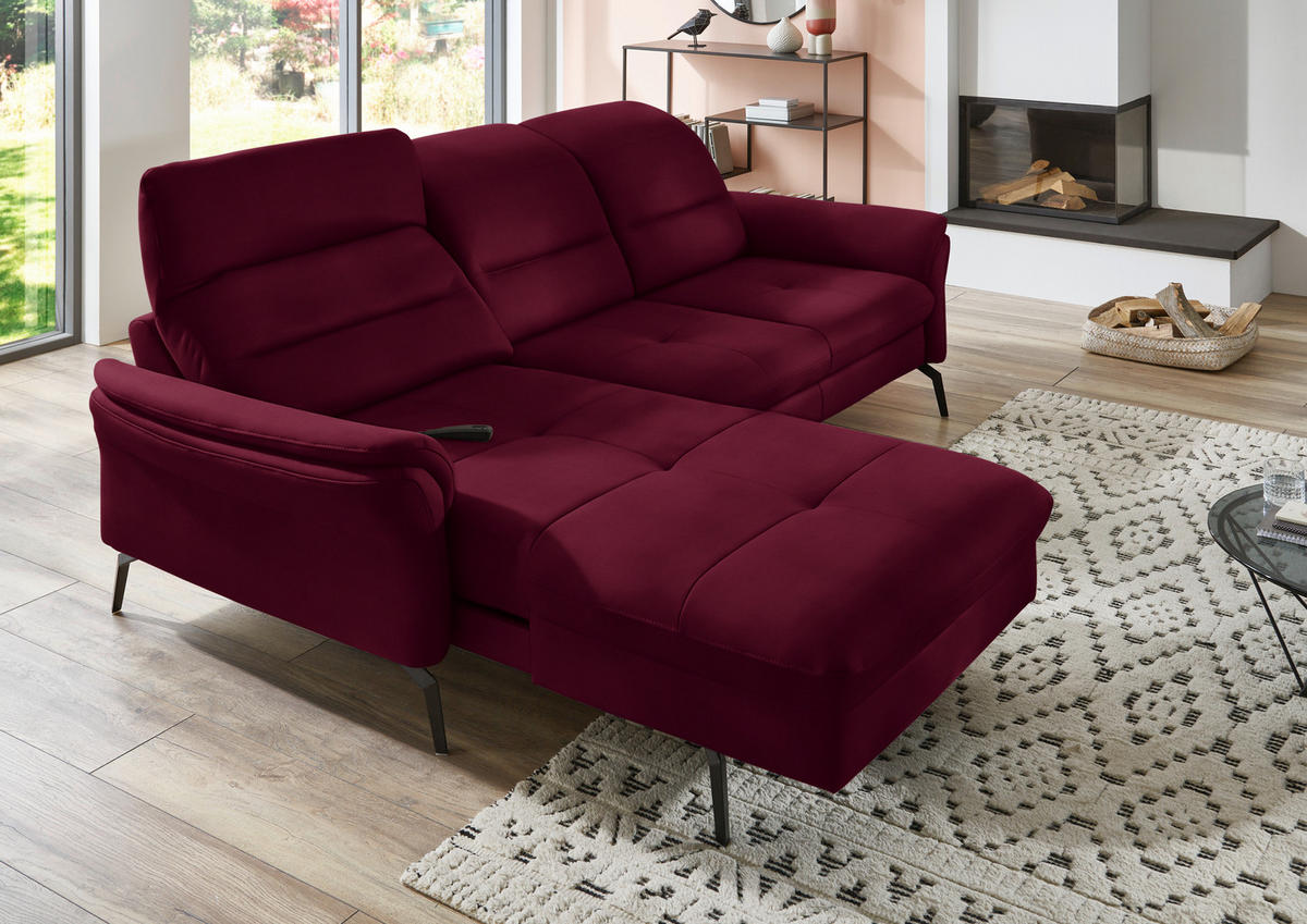 ECKSOFA in Flachgewebe Bordeaux  - Bordeaux/Schwarz, Konventionell, Textil/Metall (181/260cm) - Beldomo Speed