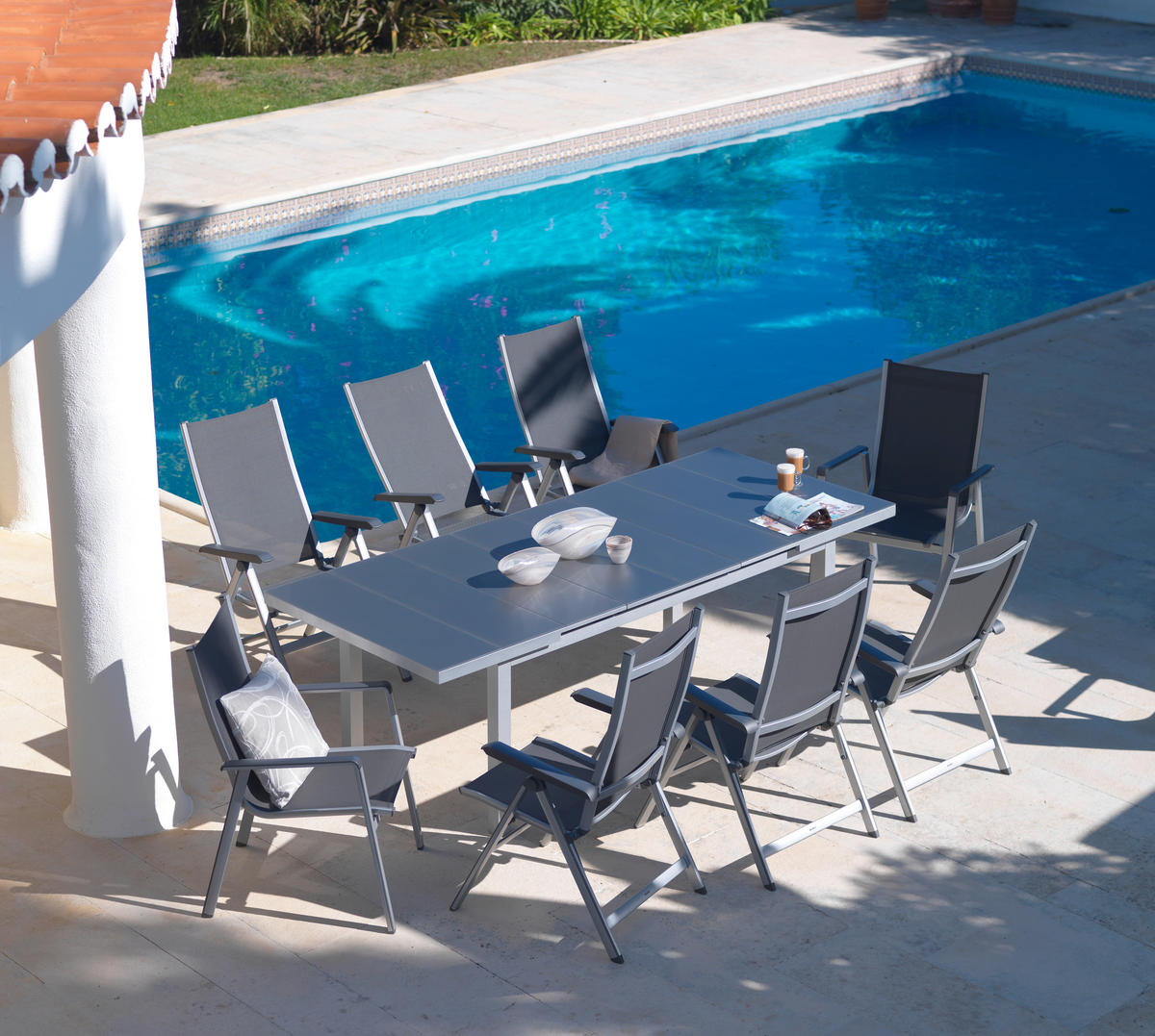 Masă grădină & terasă 180-240/100/76 cm   - argintiu/gri închis, Basics, sticlă/metal (180-240/100/76cm) - Ambia Garden