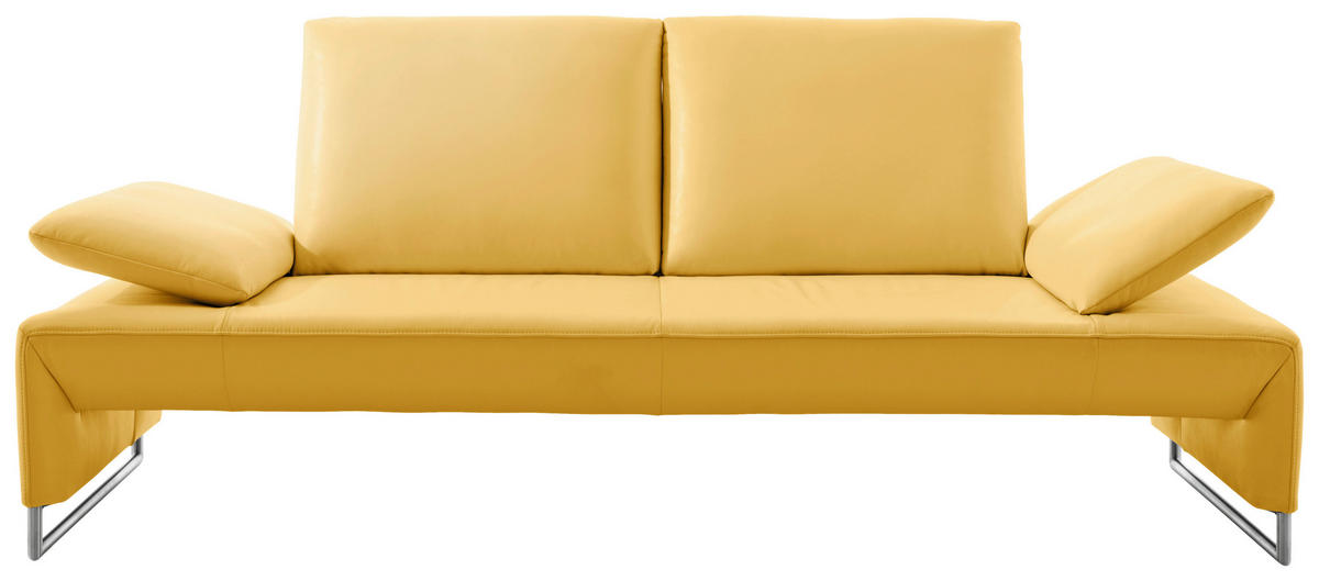 2,5-SITZER Echtleder Gelb  - Gelb/Nickelfarben, Design, Leder/Metall (220/91/87cm) - Koinor
