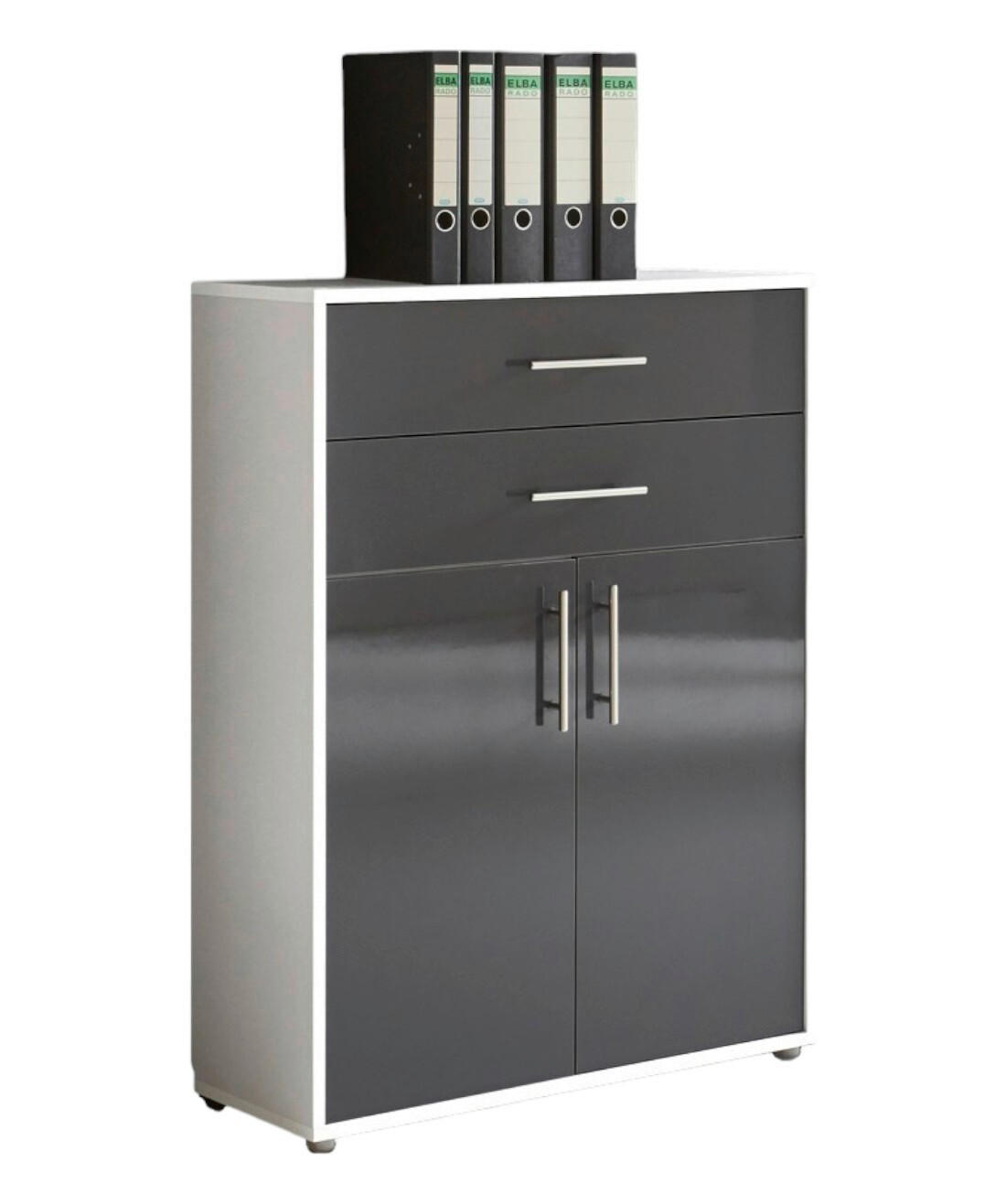 Mid.you Aktenschrank Office Edition Weiß, Anthrazit Hochglanz 84.5x114x33 cm