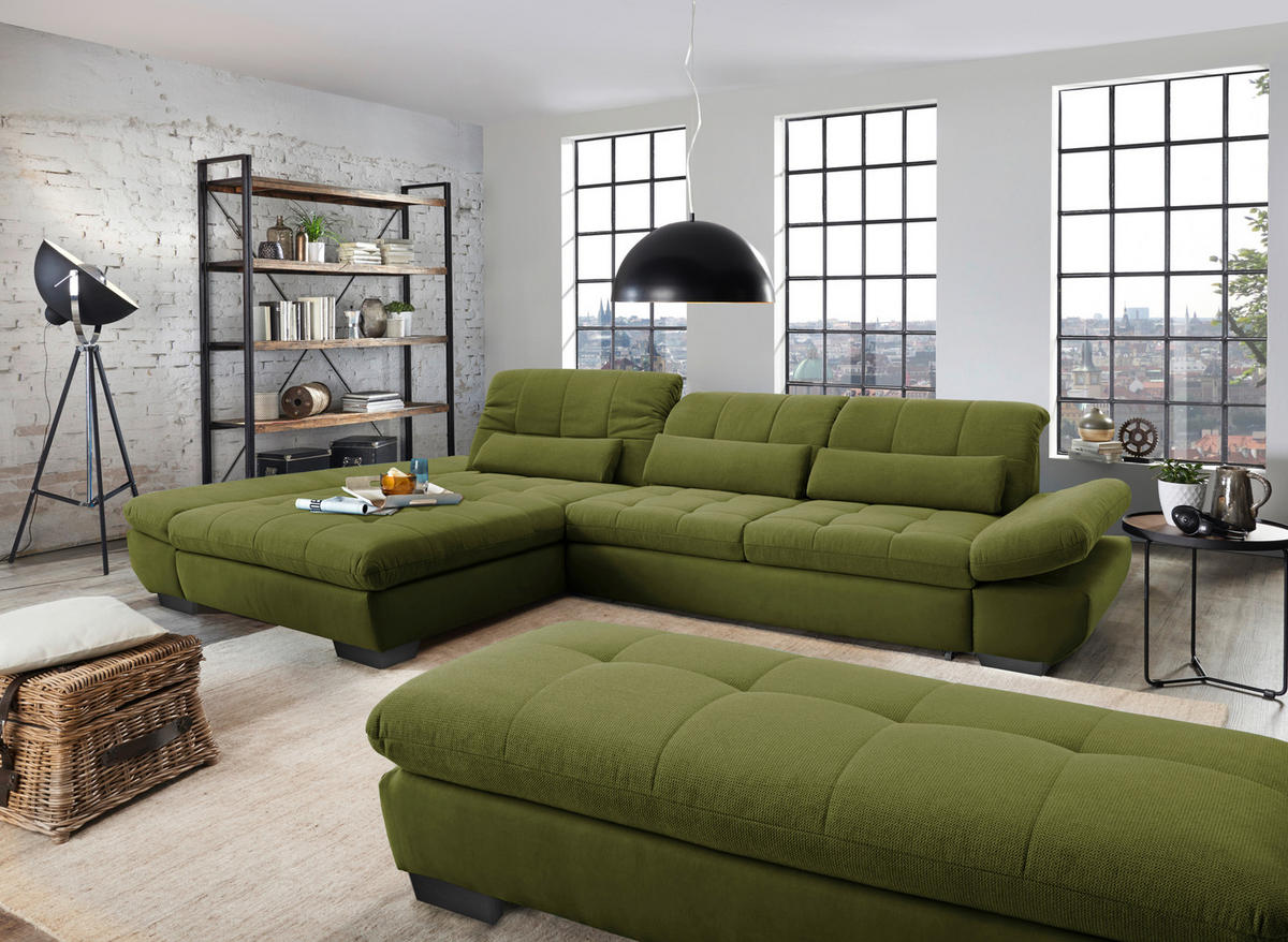 SEDEŽNA GARNITURA, gladka tkanina zelena  - črna/zelena, Design, kovina/tekstil (341/204cm) - Xora