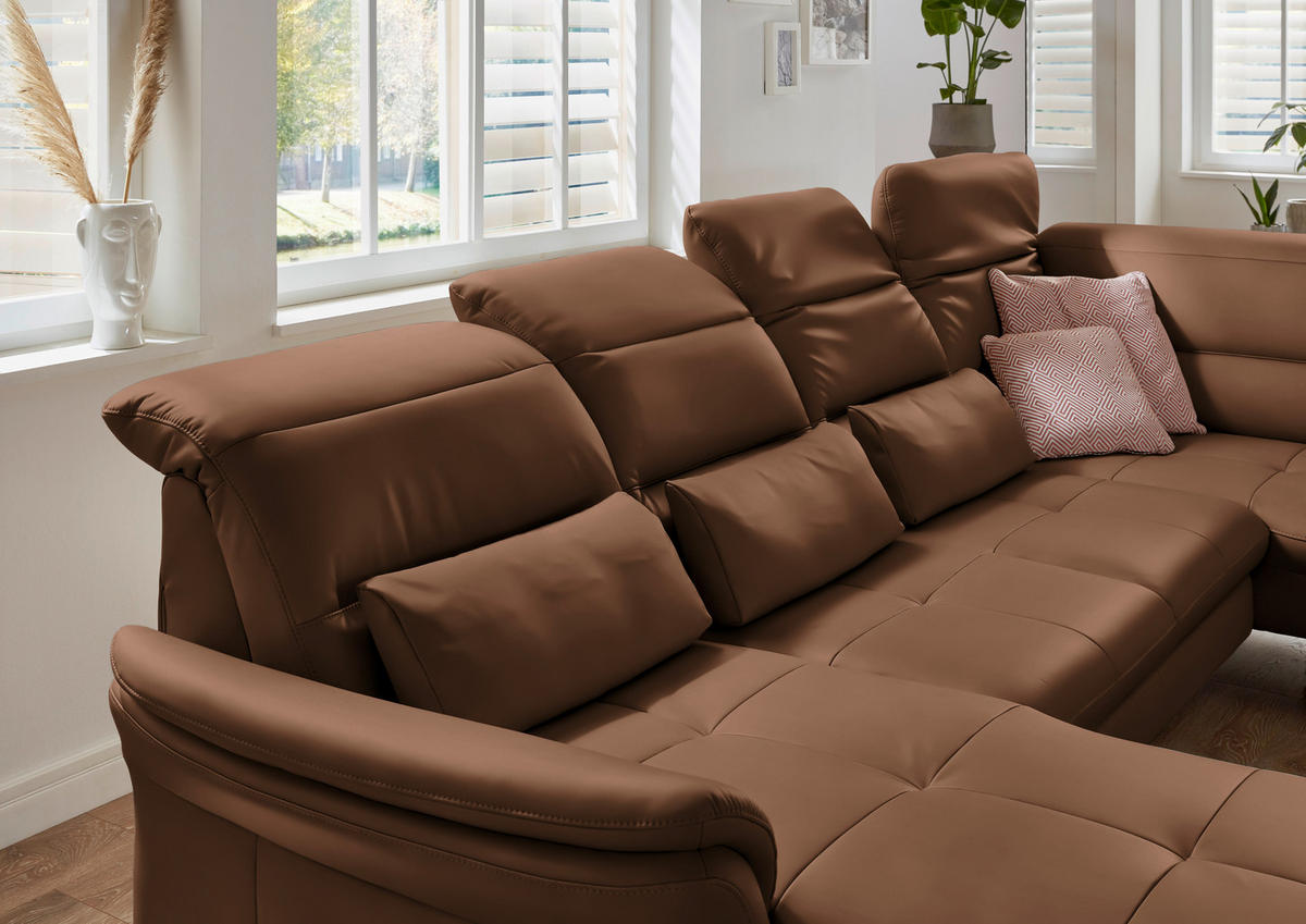 WOHNLANDSCHAFT in Echtleder Braun  - Schwarz/Braun, Design, Leder/Metall (181/336/206cm) - Beldomo Speed