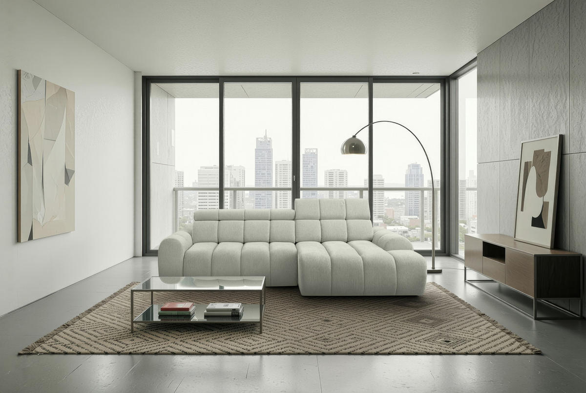 ECKSOFA Naturfarben Chenille Bettkasten, Rücken echt, Kopfteilverstellung, Sitzvorzug  - Schwarz/Naturfarben, Design, Kunststoff/Textil (290/152cm) - Stylife