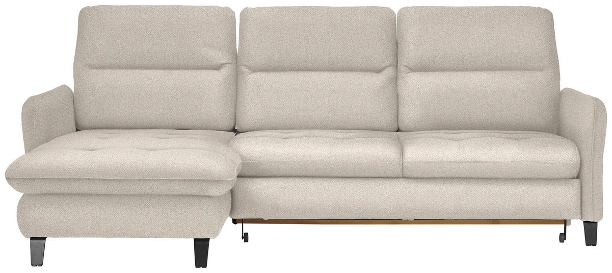 ECKSOFA Creme Plüsch Bettkasten, Schlaffunktion, Rücken echt, Kopfteilverstellung, Sitztiefenverstellung  - Creme/Schwarz, KONVENTIONELL, Textil/Metall (190/254cm) - Livetastic