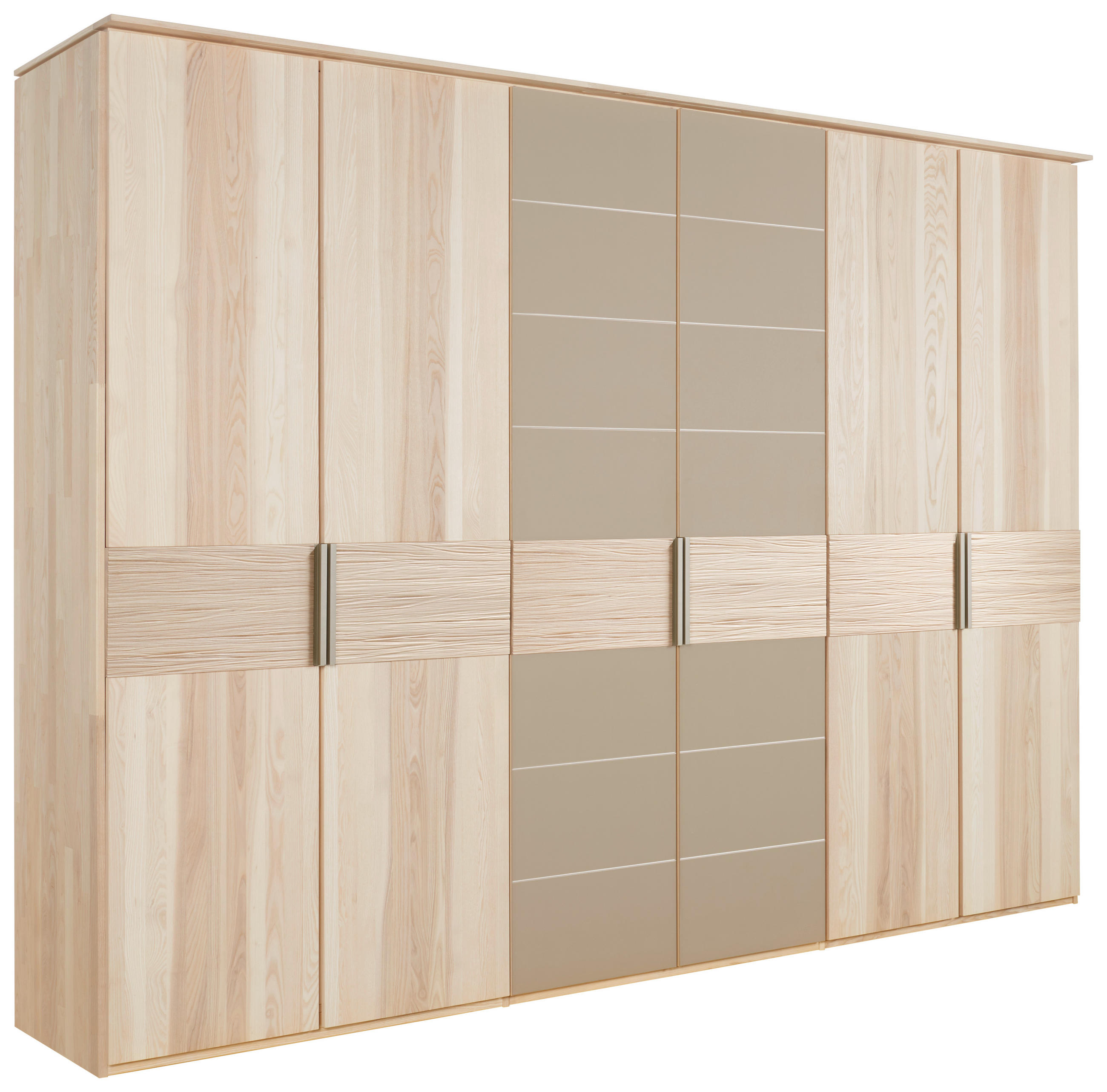 KLEIDERSCHRANK  in Taupe, Eschefarben  - Taupe/Beige, Natur, Glas/Holz (299/224,8/57cm) - Valdera