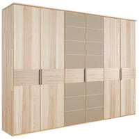 KLEIDERSCHRANK 299/224,8/57 cm,  in Taupe, Eschefarben, 6-türig  - Taupe/Beige, Natur, Glas/Holz (299/224,8/57cm) - Valdera