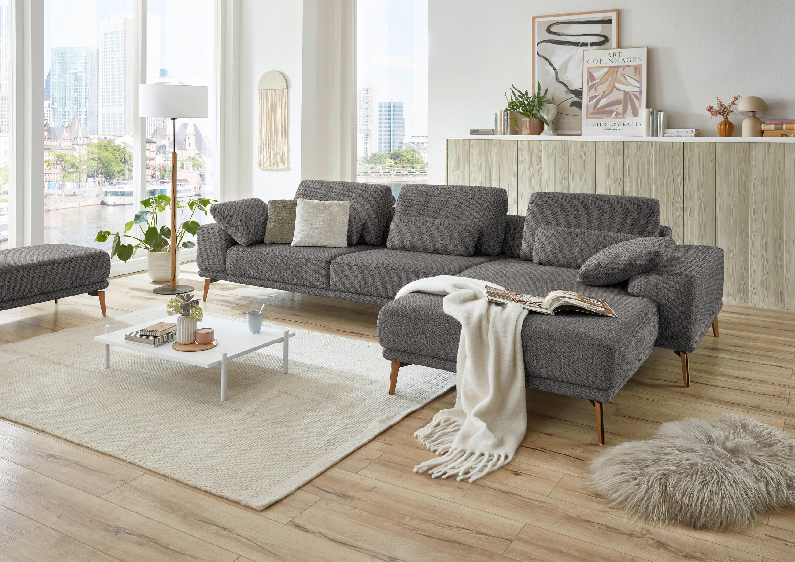 ECKSOFA in Flachgewebe Dunkelbraun  - Wildeiche/Dunkelbraun, Design, Holz/Textil (334/193cm) - Niels Andersson