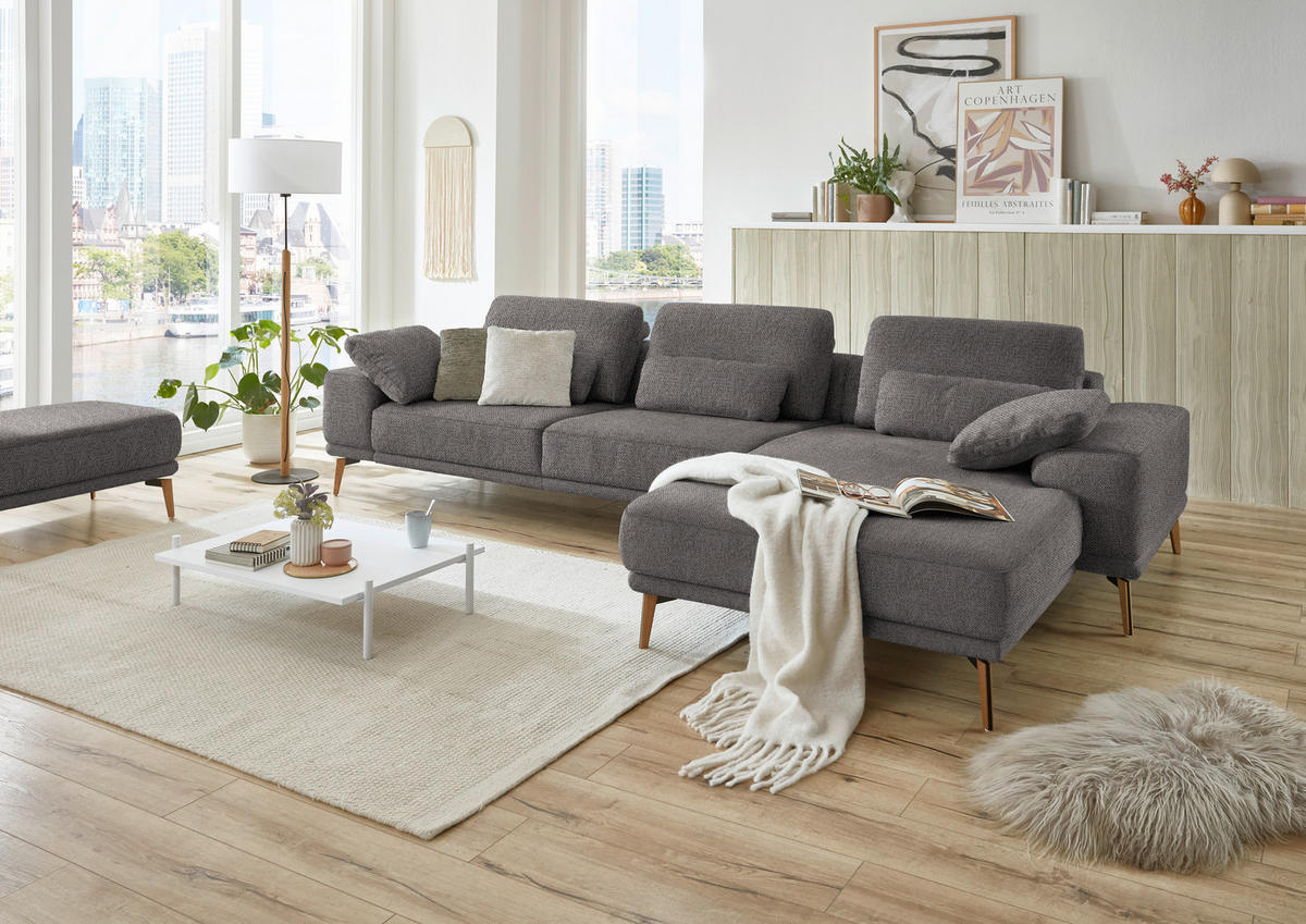 ECKSOFA in Flachgewebe Dunkelbraun  - Wildeiche/Dunkelbraun, Design, Holz/Textil (334/193cm) - Niels Andersson