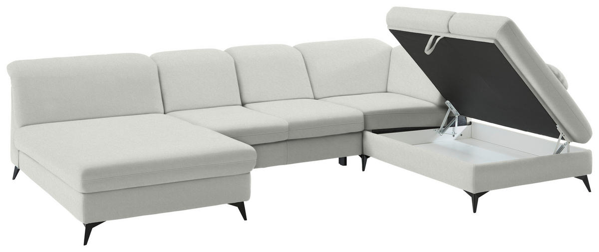 WOHNLANDSCHAFT  in Chenille Beige  - Beige/Schwarz, Design, Textil/Metall (198/369/255cm) - Beldomo Style