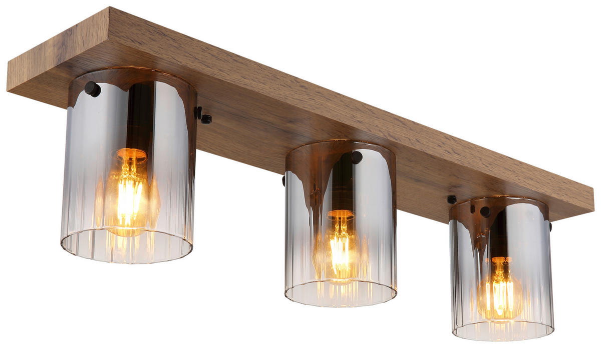 DECKENLEUCHTE UNDERWOOD 71/16/18 cm  - Dunkelbraun, Natur, Glas/Holzwerkstoff (71/16/18cm)