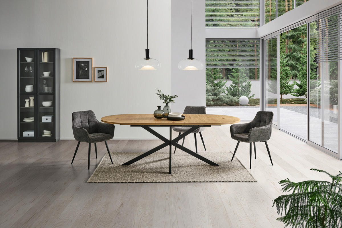 STOL ZA BLAGOVAONICU  crna, boje hrasta  metal, drvni materijal      - boje hrasta/crna, Lifestyle, drvni materijal/metal (180-220/100/75cm) - MID.YOU