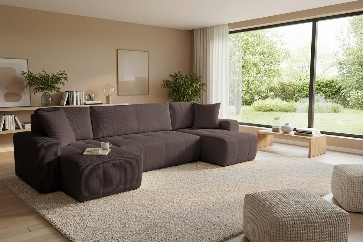 Wohnlandschaft inkl. Funktion Mokka Cord  - Schwarz/Mokka, KONVENTIONELL, Textil (146/317/146cm) - Xora