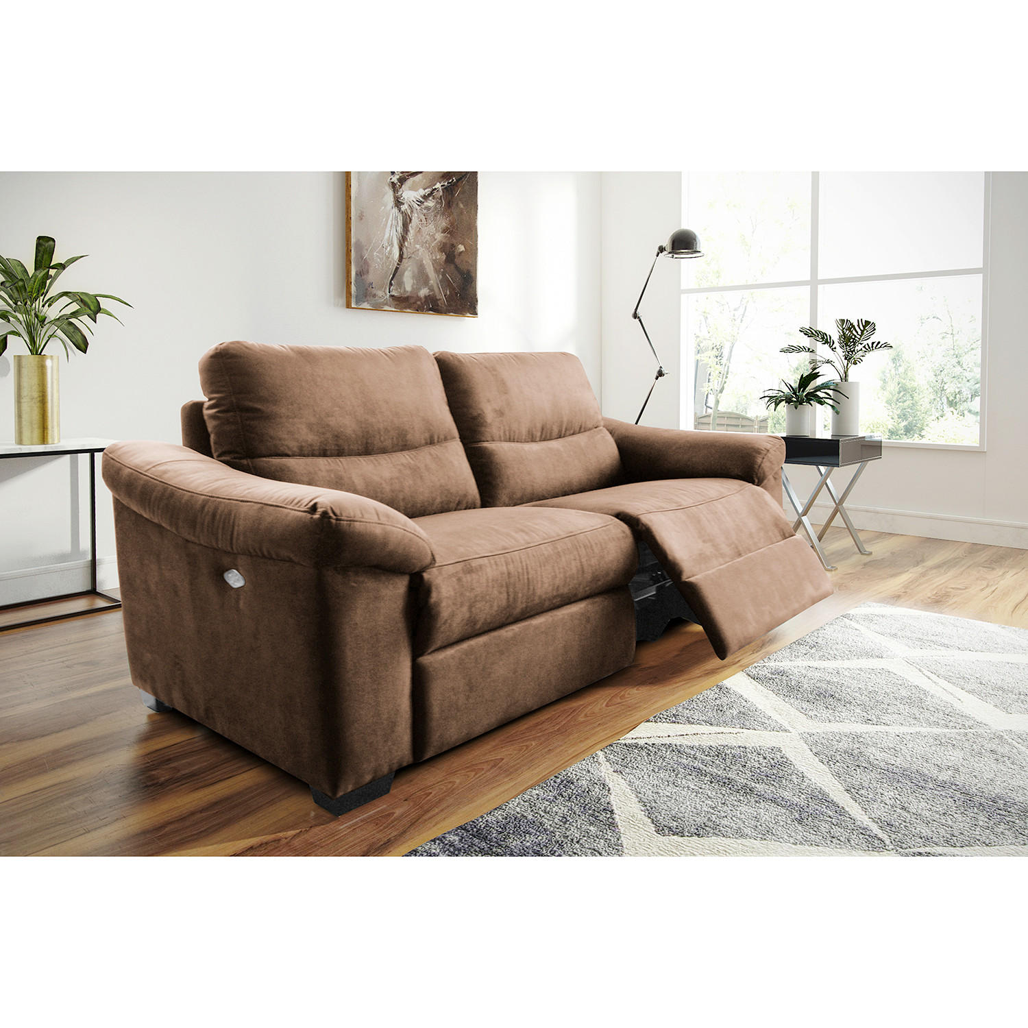 2,5-SITZER Flachgewebe Braun  - Schwarz/Braun, Design, Holz/Textil (214/97/97cm) - Livetastic