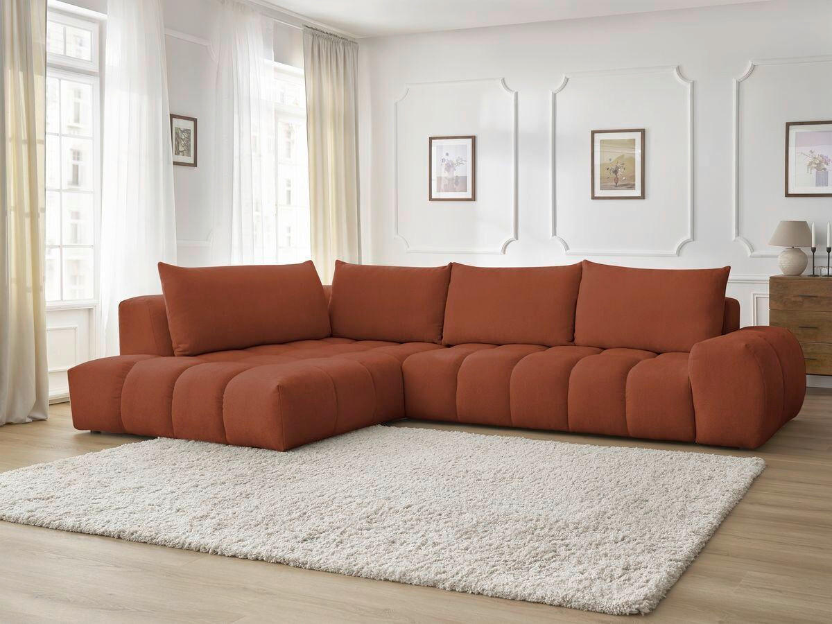 ECKSOFA Ottomane links  EVEREST Orange Struktur  - Schwarz/Orange, MODERN, Kunststoff/Textil (210/352cm) - Livetastic