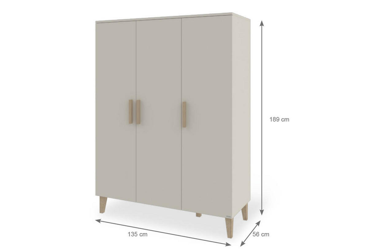 BABYKLEIDERSCHRANK TAMI Eichefarben, Beige  - Eichefarben/Beige, Basics, Holz/Holzwerkstoff (135/189/56cm) - Pinolino