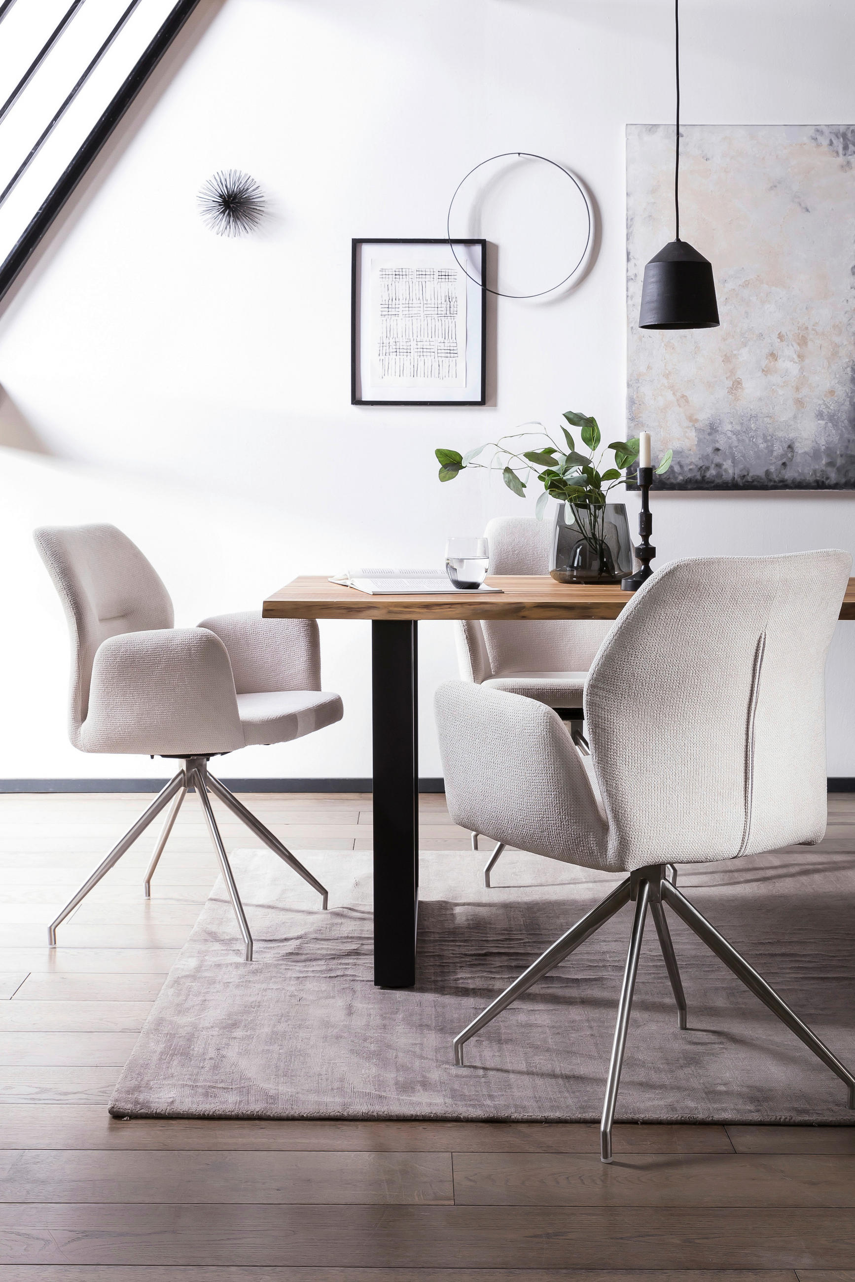 TISCHGRUPPE Hellgrau, Walnussfarben  - Silberfarben/Walnussfarben, MODERN, Holz/Textil (180/90/75cm) - Livetastic
