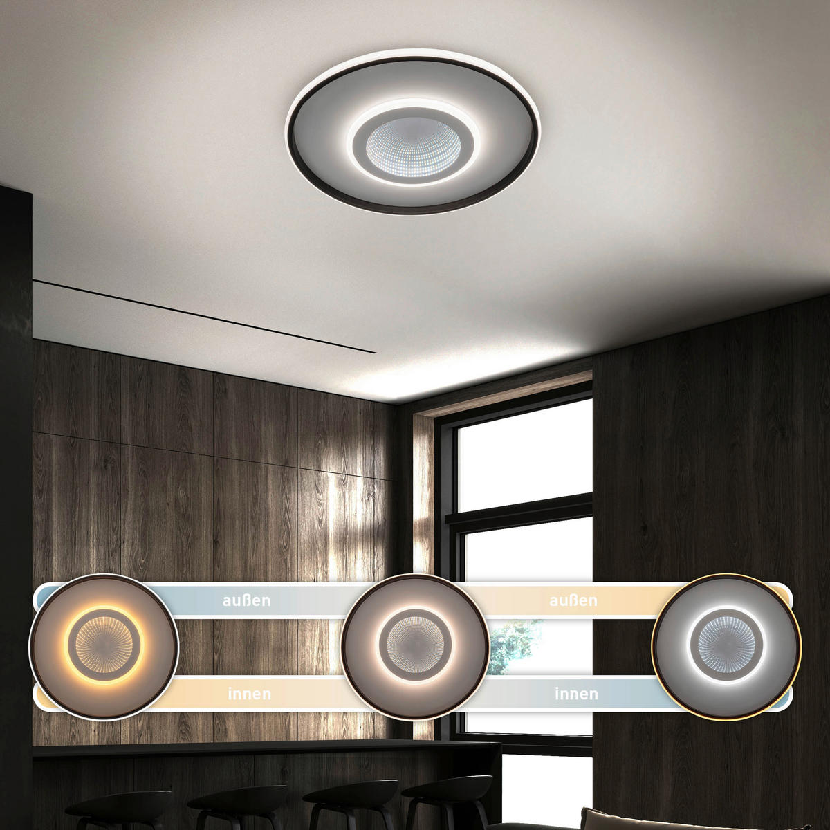 LED-DECKENLEUCHTE REDONA 50/6 cm   - Schwarz/Weiß, KONVENTIONELL, Kunststoff/Metall (50/6cm) - Näve