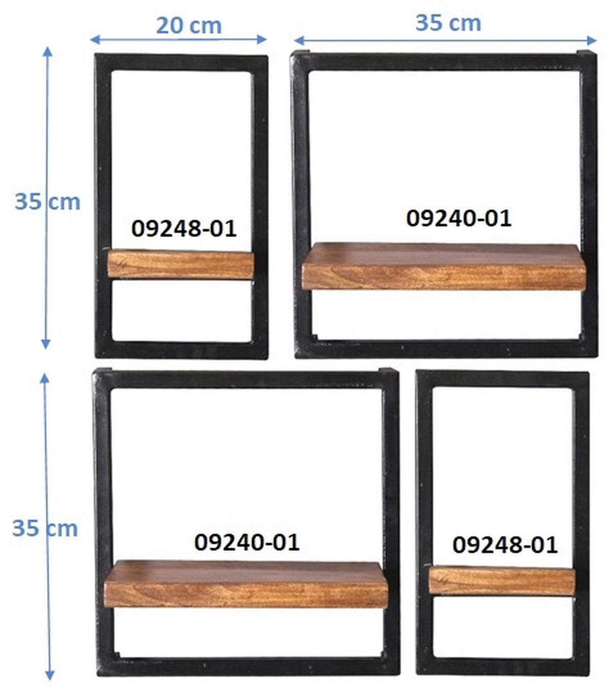 WANDREGALSET 60/75/25 cm  - Schwarz/Naturfarben, Design, Holz/Metall (60/75/25cm) - MID.YOU