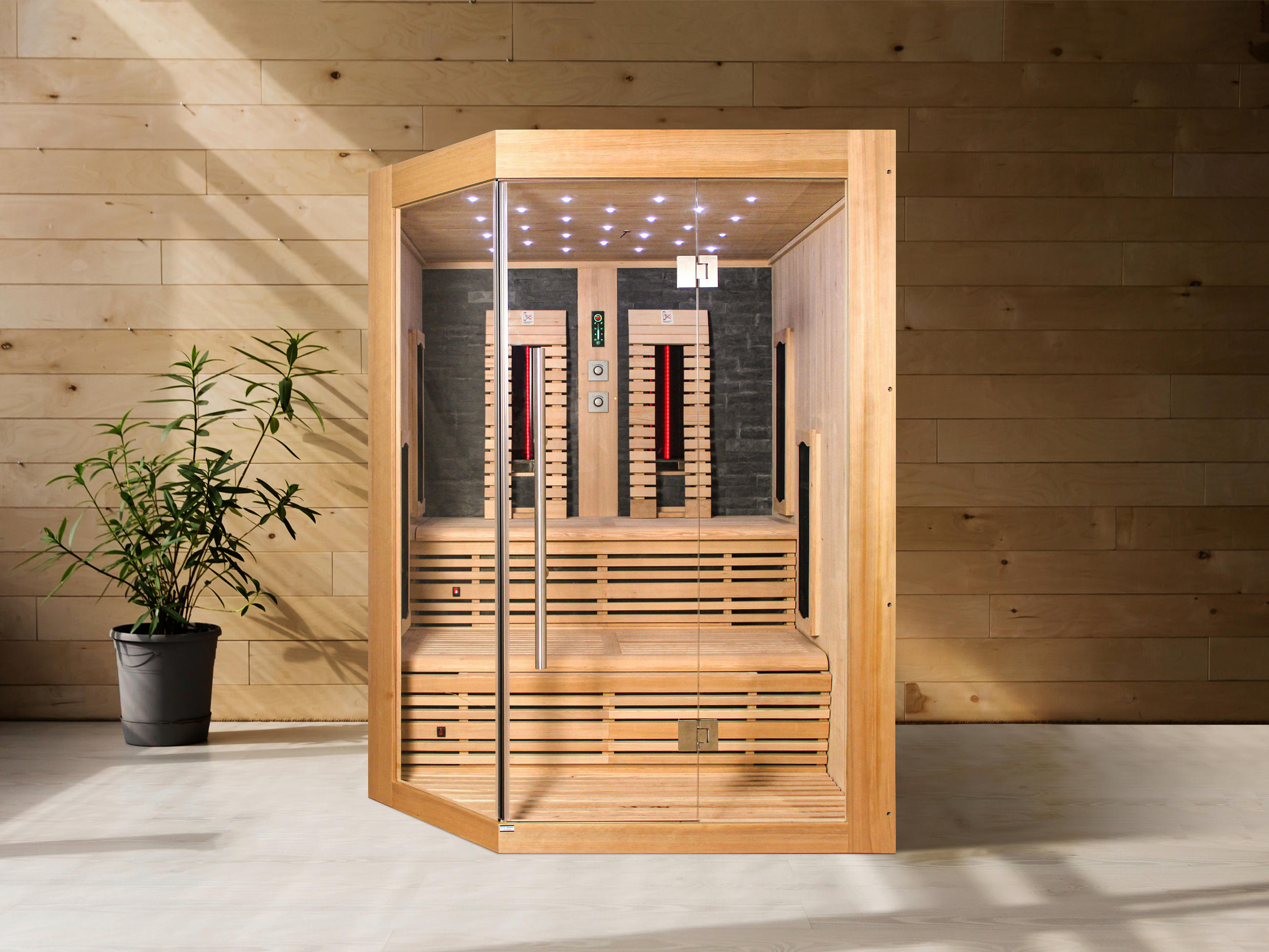 INFRAROTKABINE für 4 Personen - Naturfarben, Basics, Glas/Holz (160/210/160cm) - Sanotechnik