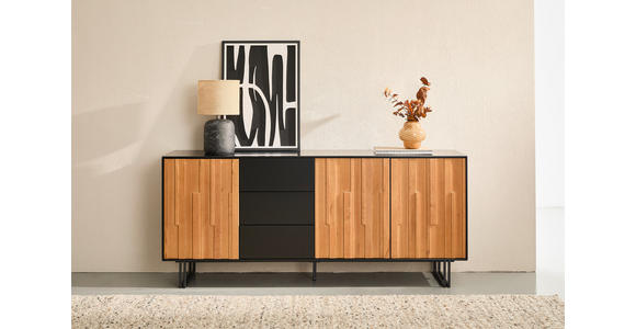 SIDEBOARD 180/77,5/40 cm  - Eichefarben/Schwarz, Trend, Holz/Holzwerkstoff (180/77,5/40cm) - Xora